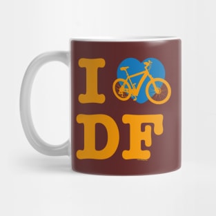 I Love Cycling DF Orenge Blue / Yo Amo andar en Bicicleta en el DF / Chilango Pride / Orgullo Chilango Graphic Mug